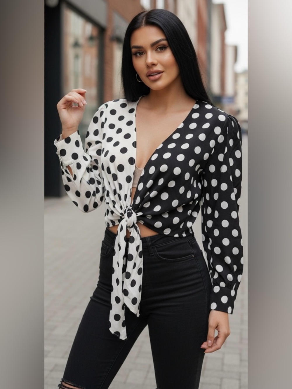 Nasty Gal Black and White Polka Dot Blouse
